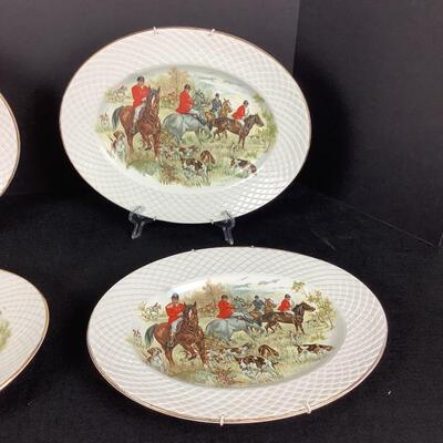 876 Set of 4 Enoch of Wedgwood Hunting Scene Oval Platters