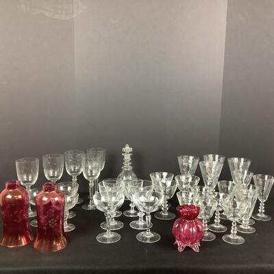 879 Large lot of Crystal Stemware & Cranberry glass