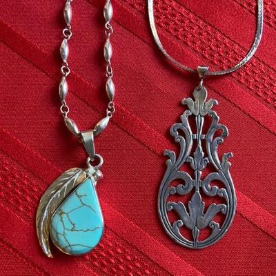 Two Sterling Silver Necklaces, One With Turquoise