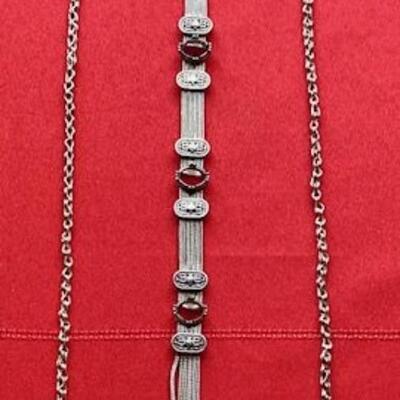 Sterling Silver Necklace And Bracelet With Garnets