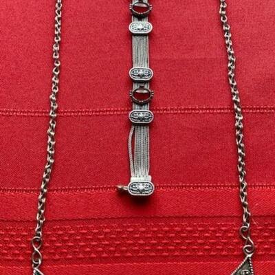 Sterling Silver Necklace And Bracelet With Garnets