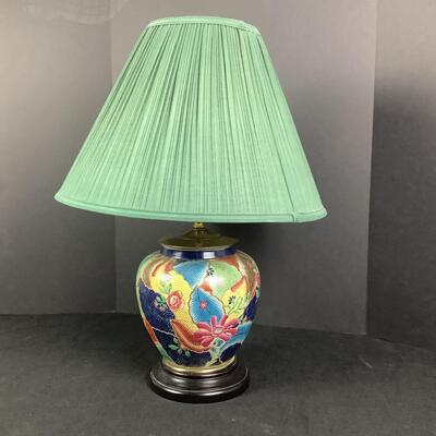 884 Vintage Oriental Accent Tobacco Leaf Design Pottery Lamp