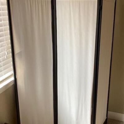 Three Panel Cloth Room Divider With Black Metal Frame