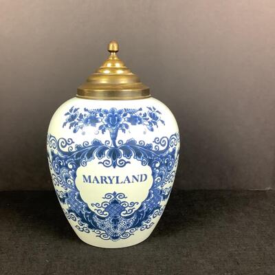 885 Vintage Delft Holland Polychrome Maryland Tobacco Jar