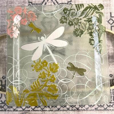 LOT 33  SQUARE GLASS DRAGONFLY PLATTER