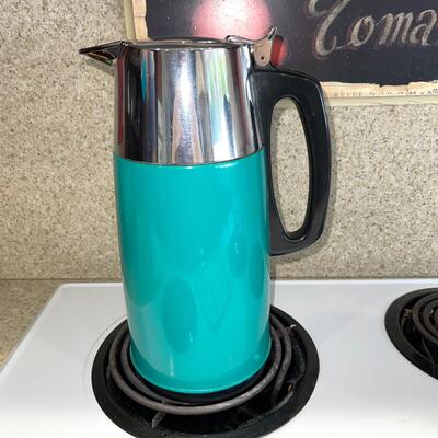 LOT 76  VINTAGE TURQUOISE COFFEE POT & GLASS CARAFE
