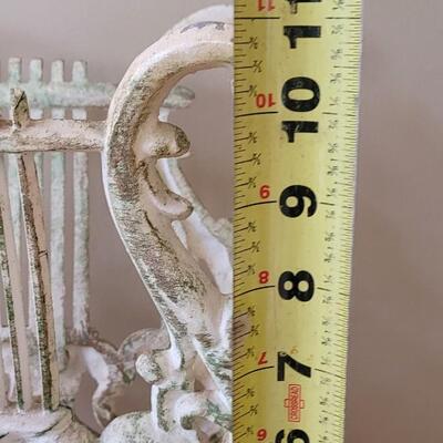 Lot 125:  Vintage White Metal Cast Iron Lyre Harp Stand - Sheet Music, Magazine Stand