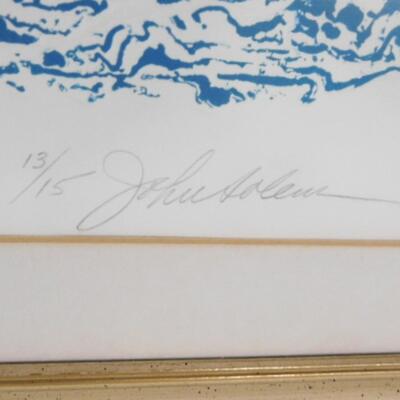 Framed Art Intaglio Viscosity Etching 'Morning and the McKinley River' by John Solem 13/15 with Gallery Documentation