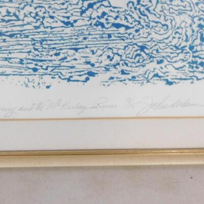 Framed Art Intaglio Viscosity Etching 'Morning and the McKinley River' by John Solem 13/15 with Gallery Documentation