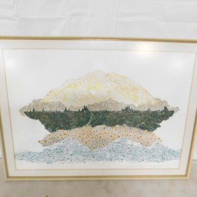 Framed Art Intaglio Viscosity Etching 'Morning and the McKinley River' by John Solem 13/15 with Gallery Documentation