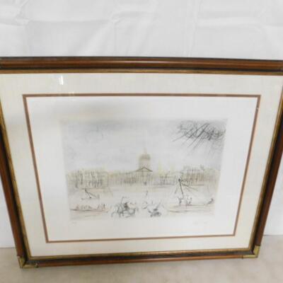 Framed Art Original Hand Etching Artist Proof Pencil Signed 'The Academy of France by Salvador Dali with COA