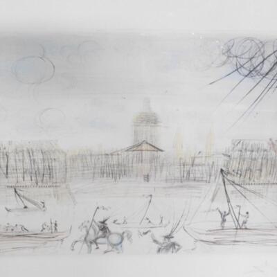 Framed Art Original Hand Etching Artist Proof Pencil Signed 'The Academy of France by Salvador Dali with COA