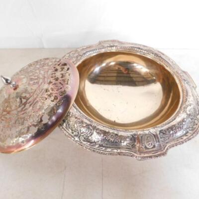 Large Pierced Lid Silver Plated Turkish Service Piece