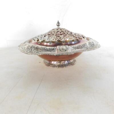 Large Pierced Lid Silver Plated Turkish Service Piece