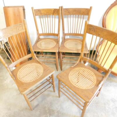 Set of Four Matching Antique Cane Bottom Chairs