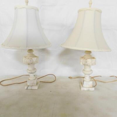 Pair of Matching Carved Marble Post Lamps