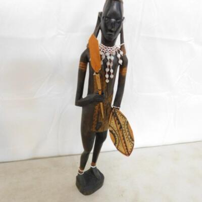 Authentic African Tribal Art Crafted Wood Carved Warrior