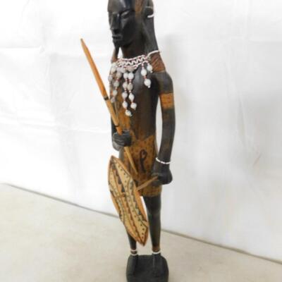 Authentic African Tribal Art Crafted Wood Carved Warrior