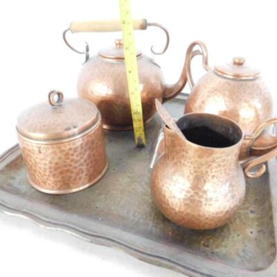 Hammered Copper Tea Service Set with Tray made in Chile