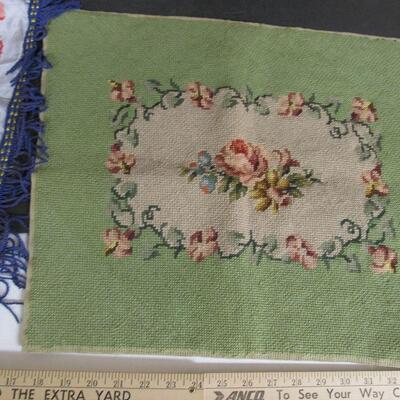 Nice Vintage Needlepoint Chair Seat Panel and Vintage USN Pillow Cover