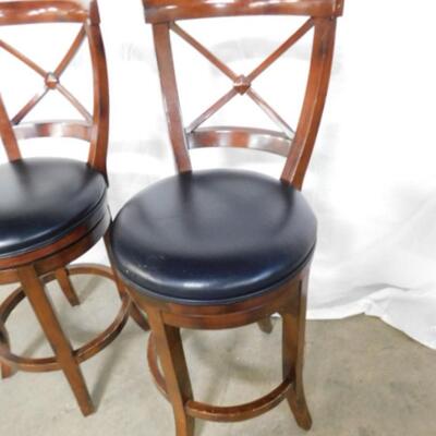 Pair of Wood Frame Swivel Bar Stools by Frontgate
