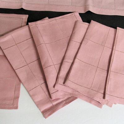 Vintage Fabric Placemats and Table Runner, Light Pink Color