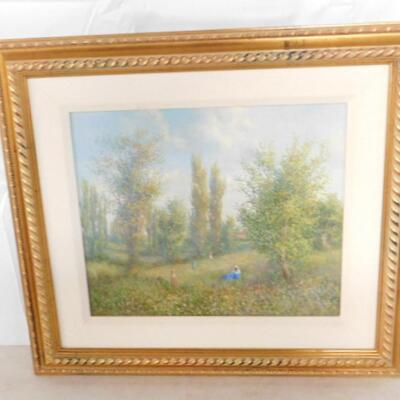 Framed Art Print Lithograph 'Flower Meadow' Signed by Artist Parsons