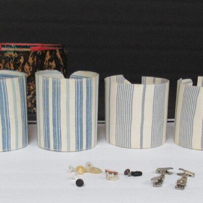 ANTIQUE Nice Set of Men's CUFFS AND COLLARS in Original Decorative Box - Read Description