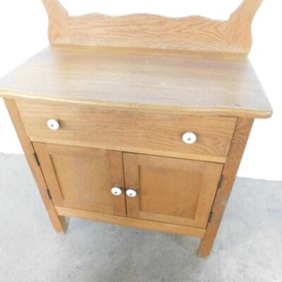 Antique Oak Washstand with Towel Rod