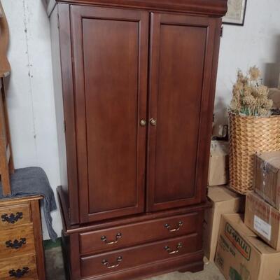 Nice Two-Piece Armoire Media Center with Drawer Cabinet Base