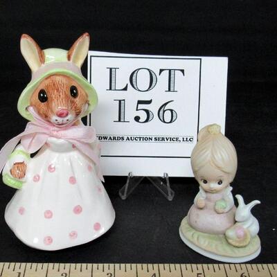 Older Lefton Rabbit Music Box and Girl With Rabbit Figurine