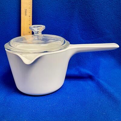 Corning Ware M-68-B White Dual Spout 1 QT Saucepan with Pyrex Lid M-68-B Vintage