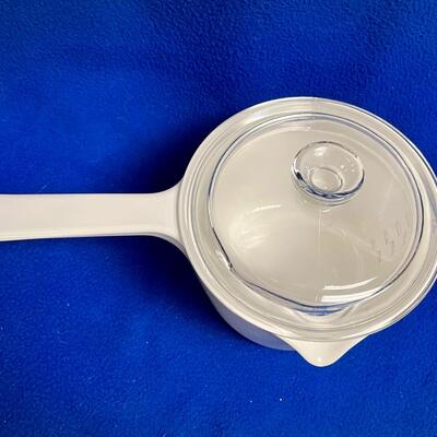 Corning Ware M-68-B White Dual Spout 1 QT Saucepan with Pyrex Lid M-68-B Vintage