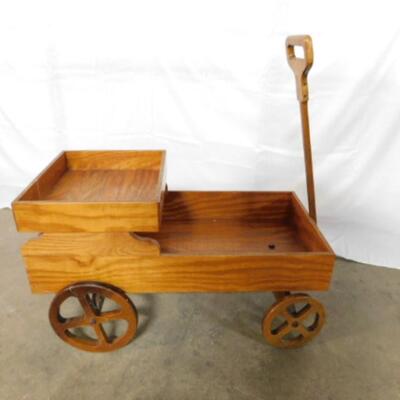 Hand Crafted Solid Wood Pull Wagon with Hinged Seat
