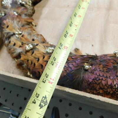Vintage Hand-Crafted Pheasant Feather Holiday Wreath in Wood Storage Box