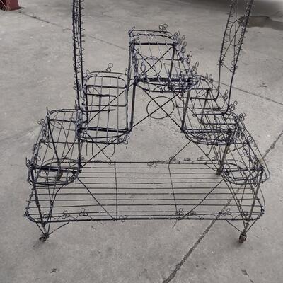 Antique Wrought Metal and Wire Garden Cart on Castors
