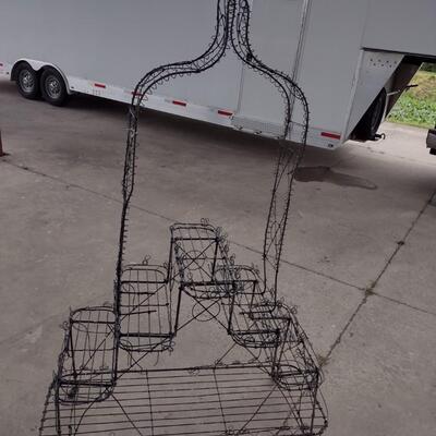 Antique Wrought Metal and Wire Garden Cart on Castors