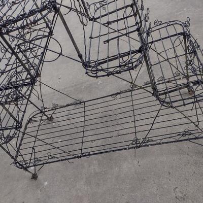 Antique Wrought Metal and Wire Garden Cart on Castors