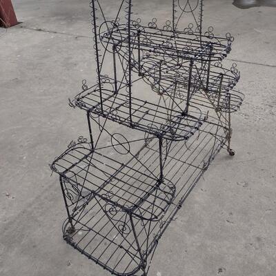 Antique Wrought Metal and Wire Garden Cart on Castors