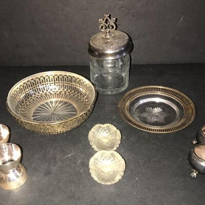 Silver plated glass lined bowl ,plate and more