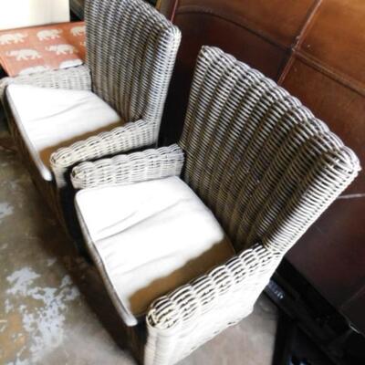 Set of Two Restoration Hardware Composite Wicker Patio or Deck Chairs with Cushion Choice A