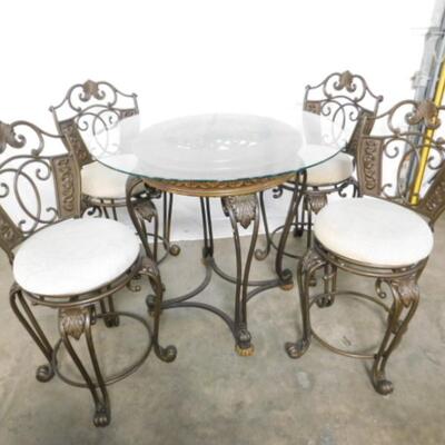 Beautiful Wrought Metal Regency Patio Table and Four Chairs with Cushioned Seats