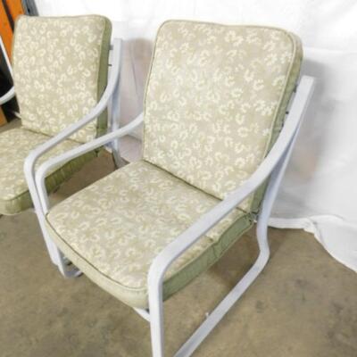 Pair of Outdoor Metal Frame and Vinyl Strap Patio Chairs with Cushions Choice A