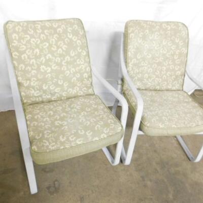 Pair of Outdoor Metal Frame and Vinyl Strap Patio Chairs with Cushions Choice B