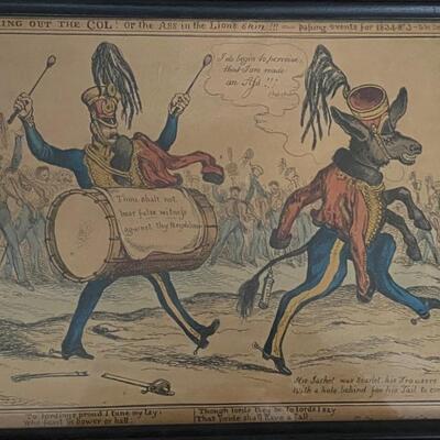 Antique British Political Satire / Cartoons  ~ Four framed Lithographs