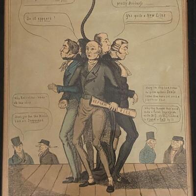 Antique British Political Satire / Cartoons  ~ Four framed Lithographs