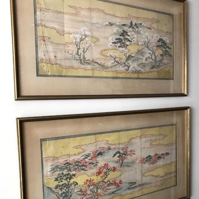 Antique Pair of Eastern Landscapes on Silk