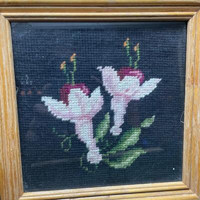 Cross-stitch flowers - framed