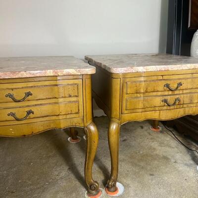 2 Granite Top Bedside Table Vintage