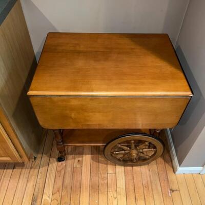 Wooden Table on Roller Wheels Side Extensions